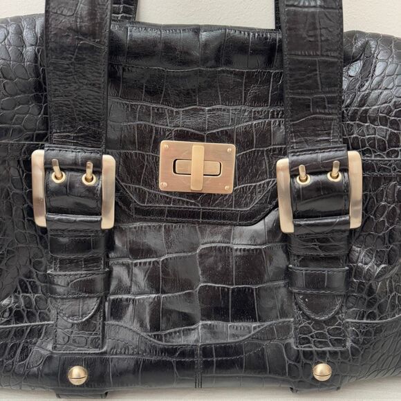 Maxx New York Black Croc-embossed Cowhide Leather Handbag - Picture 2 of 12